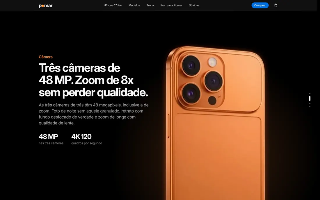 Seção da câmera na Pomar