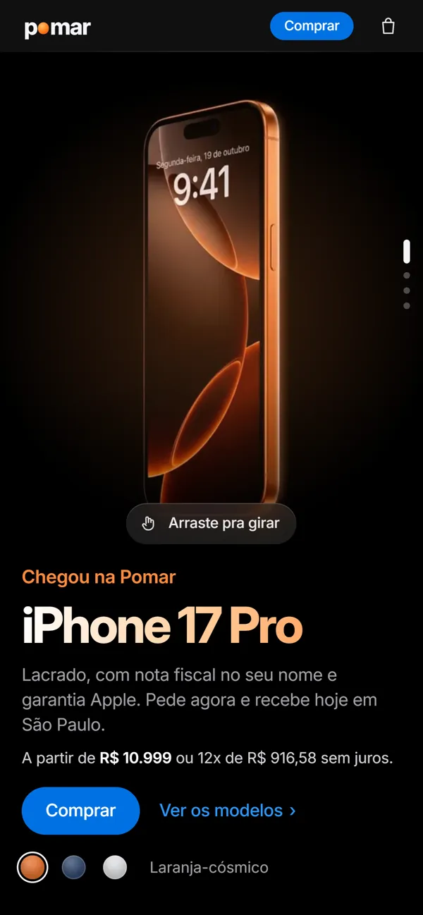 O mesmo site no celular