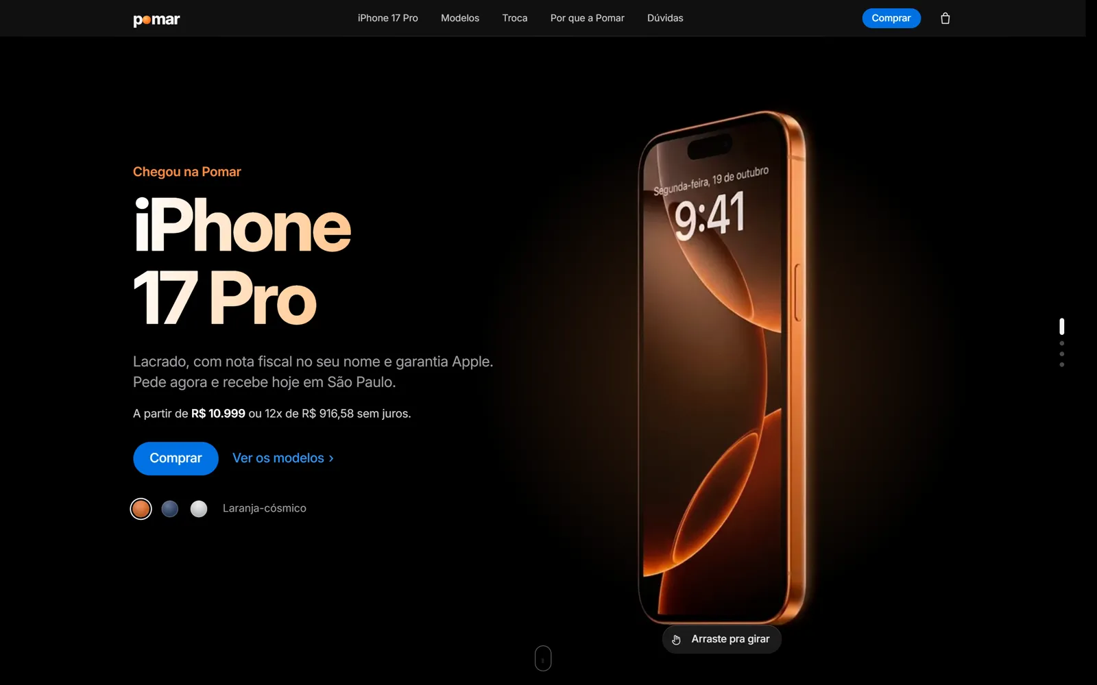 Site da Pomar, loja de iPhone feita com as duas skills