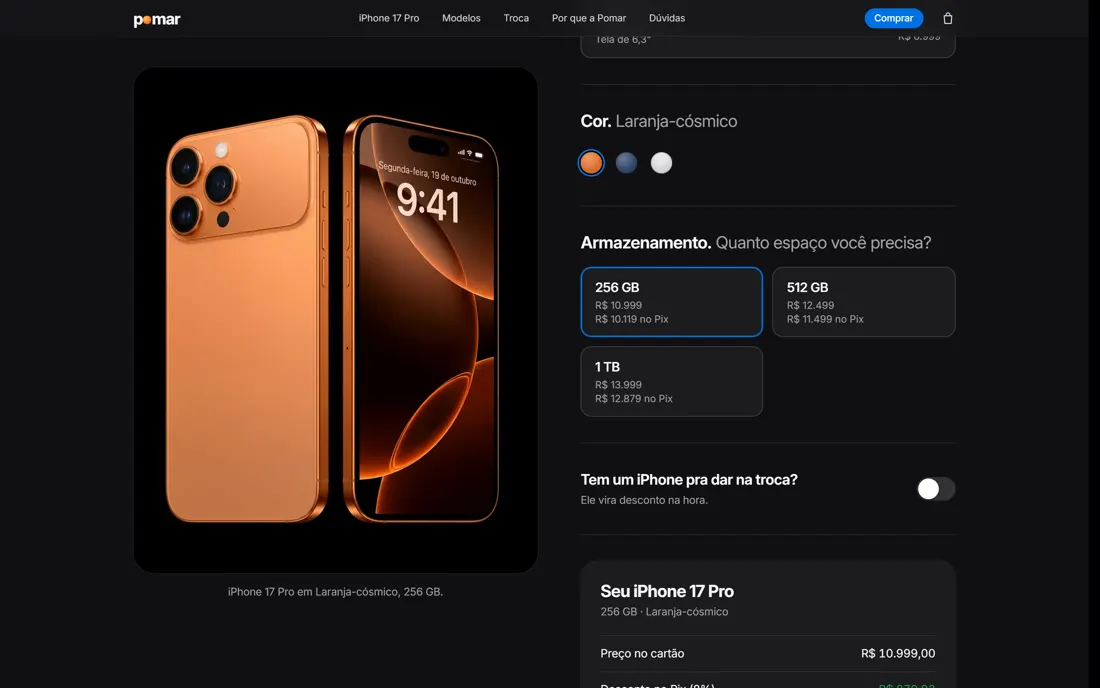 Tela de montar o iPhone na Pomar